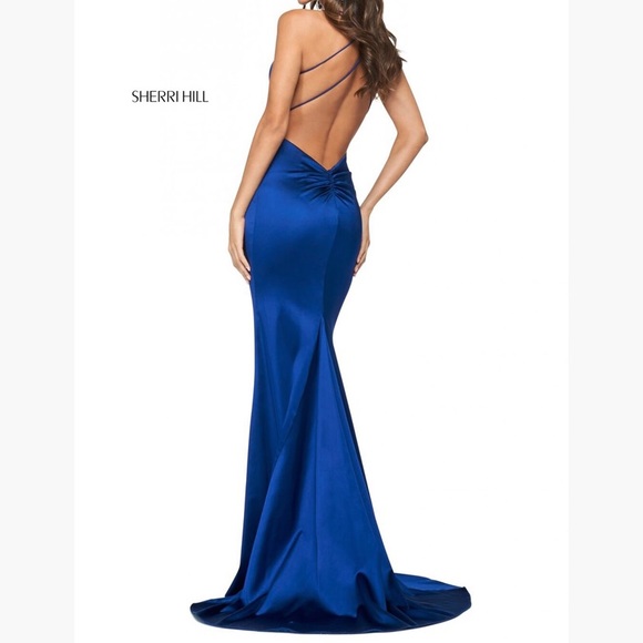 Sherri hill satin blue long dress - Picture 2 of 14